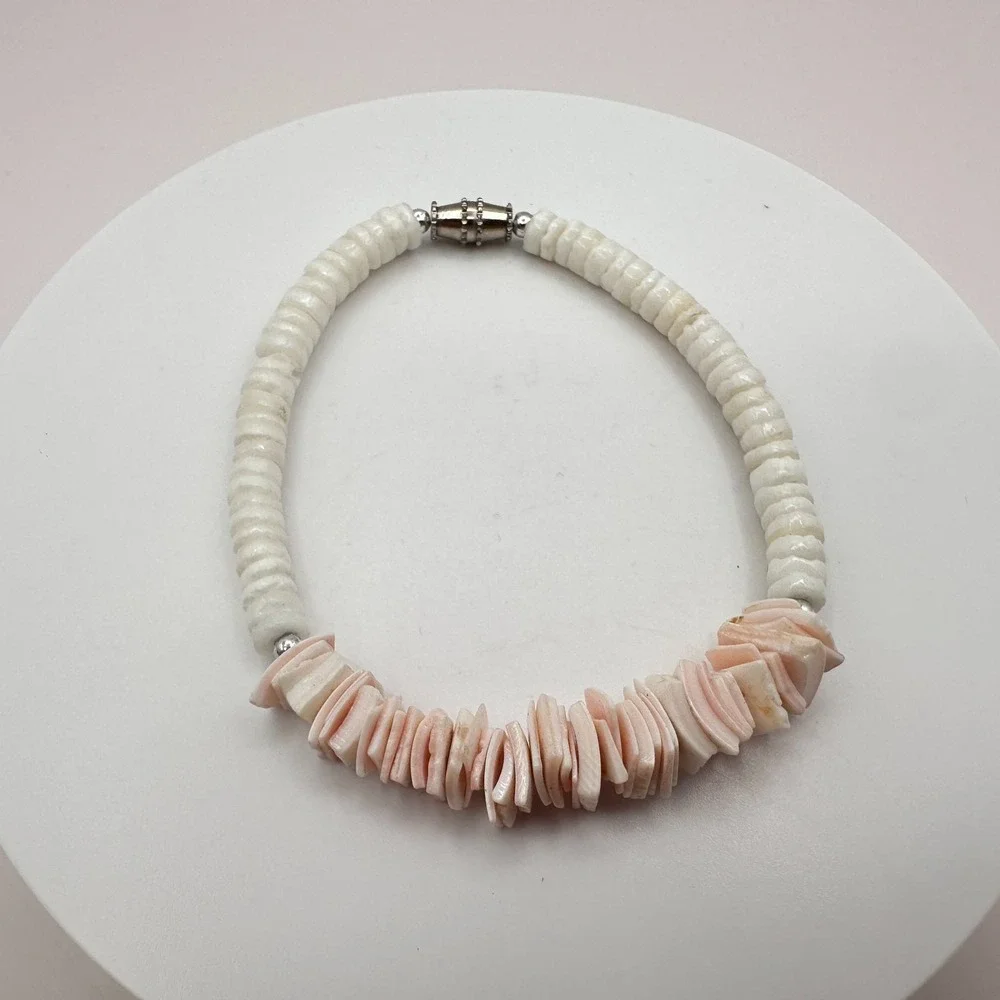 Vintage Y2K Pink White Heishe Beaded Bracelet Boho Women's Classic Jewelry